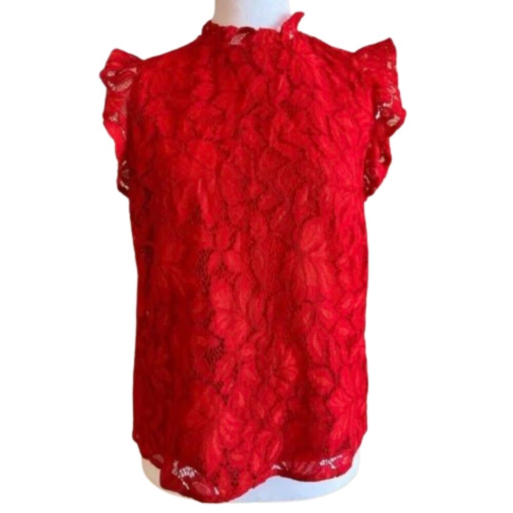 ❗️SOLD ❗️H&M Women’s Red Lace Lined Sleeveless Blouse, High Neck Size M